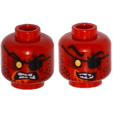 red minifigure head dual sided alien eye patch yellow sunken eye stubble orange mouth froth evil smile open mouth angry pattern
