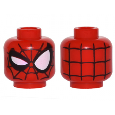 red minifigure head alien with spider-man black webbing and right eye wink pattern