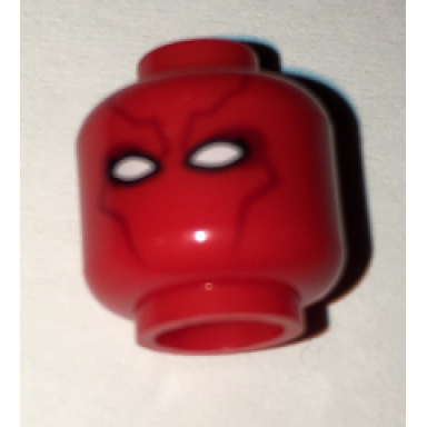 red minifigure head mask with dark red contour lines and white eye holes pattern red hood