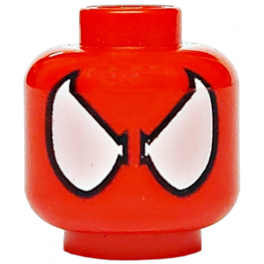 red minifigure head alien with spider-man large white eyes with black borders pattern
