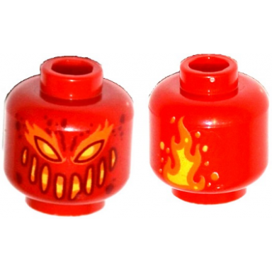 red minifigure head alien lava monster with dark red yellow and orange eyes and smile flames on back pattern