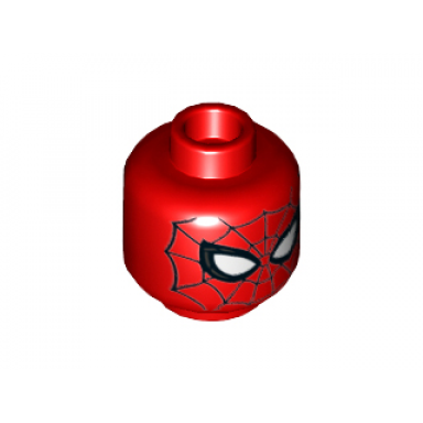 red minifigure head alien with spider-man black webbing and small white eyes pattern