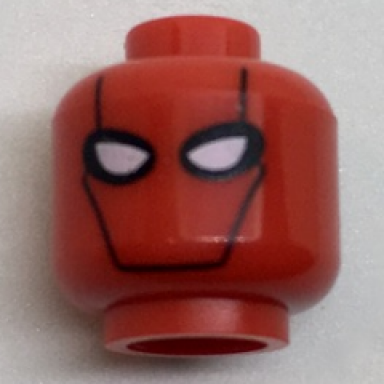 red minifigure head mask with black contour lines and white eye holes pattern red hood