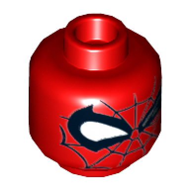 red minifigure head alien with spider-man black webbing and left eye wink pattern