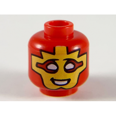 red minifigure head yellow mask with white eyes and mouth pattern
