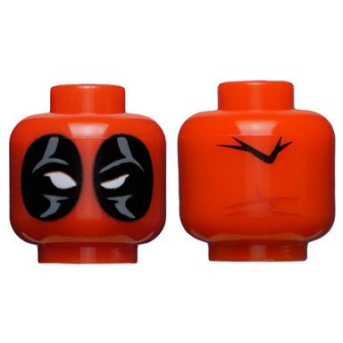 red minifigure head male mask black with white eye holes pattern deadpool
