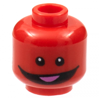 red minifigure head alien with black eyes and wide smile with dark pink tongue pattern