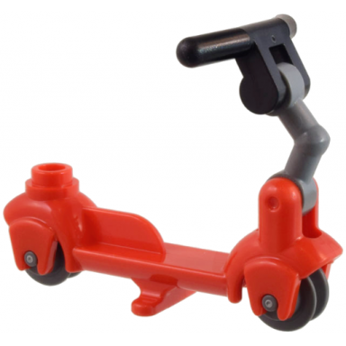 red kick scooter with dark bluish gray wheels dark bluish gray steering link and black handlebars 36273 3464 93609 30031