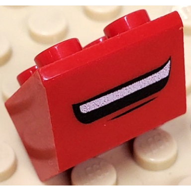 red slope inverted 45 2 x 2 with flat bottom pin with smiling mouth pattern