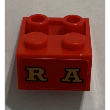 red slope inverted 45 2 x 2 with flat bottom pin with gold ra pattern sticker - set 71044
