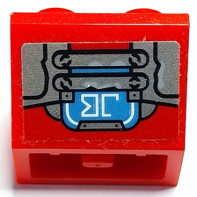 red slope inverted 45 2 x 2 with flat bottom pin with silver handles and plates and dark azure screen with white jb pattern sticker - set 70436