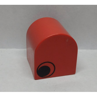 red duplo brick 2 x 2 x 2 slope curved double with eye pattern on two sides