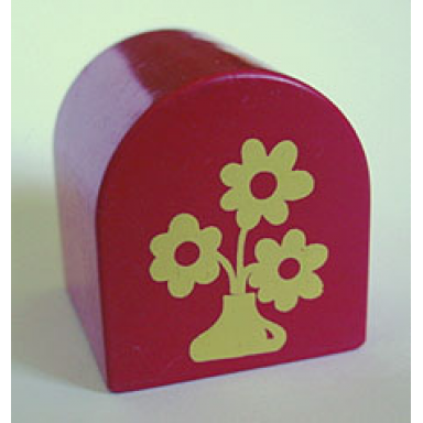 red duplo brick 2 x 2 x 2 slope curved double with vase and three flowers pattern
