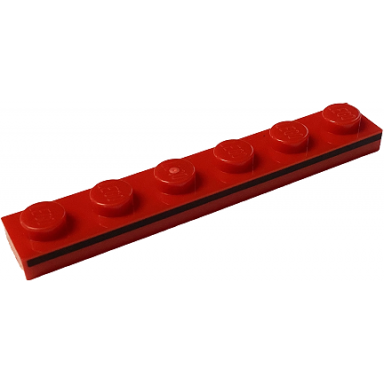 red plate 1 x 6 with black stripe pattern
