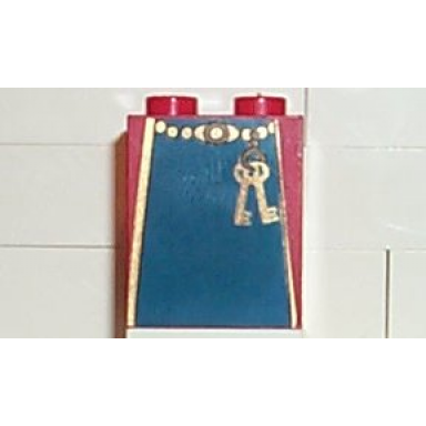 red slope 65 2 x 2 x 2 without bottom tube with minifigure dress skirt robe blue panel and keys pattern