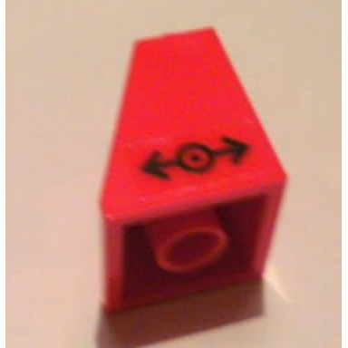 red slope 65 2 x 2 x 2 with bottom tube with train logo black pattern left sticker - set 7898