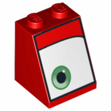 red slope 65 2 x 2 x 2 with bottom tube with green eye on wide white background pattern model left side