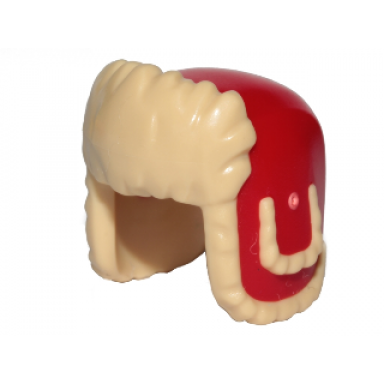 red minifigure headgear ushanka hat with molded tan fur lining pattern