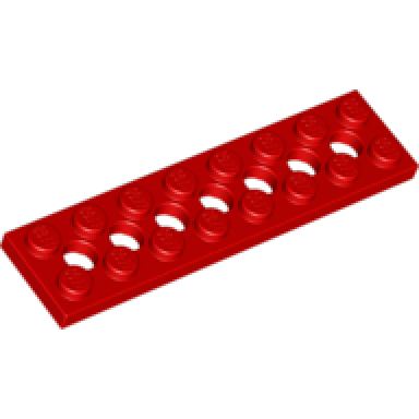 red technic plate 2 x 8 with 7 holes