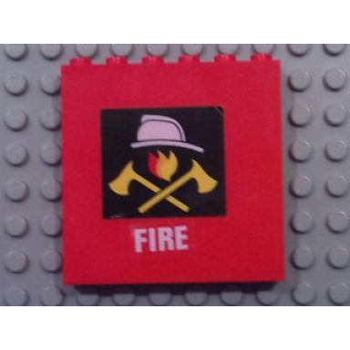 red brick 1 x 6 x 5 with fire logo and white fire pattern stickers - set 7240