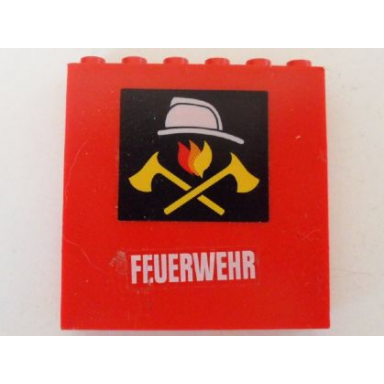red brick 1 x 6 x 5 with fire logo and white feuerwehr pattern stickers - set 7240