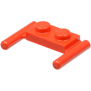 red plate modified 1 x 2 with bar handles - flat ends low attachment