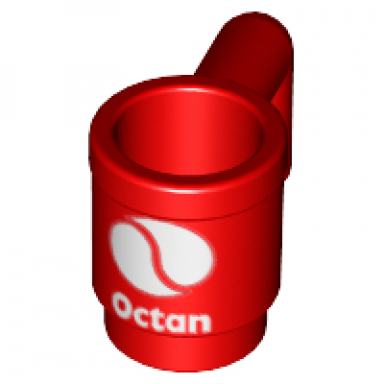 red minifigure utensil cup with white octan logo pattern