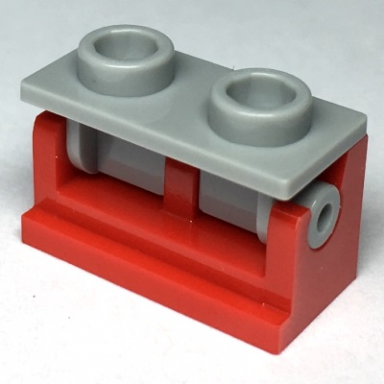 red hinge brick 1 x 2 with light bluish gray top plate 3937 3938