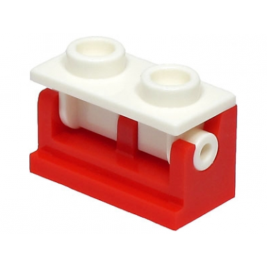 red hinge brick 1 x 2 with white top plate 3937 3938