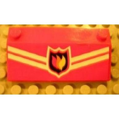 red slope 33 3 x 6 with inner walls with white stripes and fire logo badge pattern sticker - set 7906