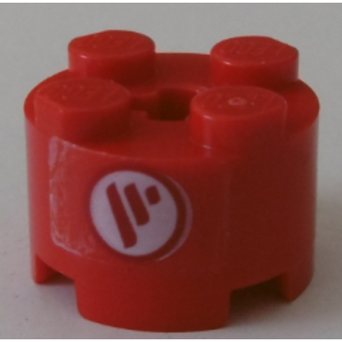 red brick round 2 x 2 with axle hole with 3 red stripes in white circle pattern sticker - set 42100
