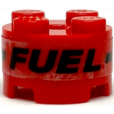 red brick round 2 x 2 with axle hole with black fuel and dotted line pattern sticker - set 75891