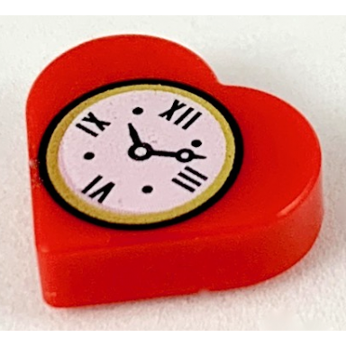 red tile round 1 x 1 heart with clock pattern