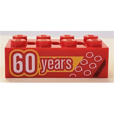 red technic brick 2 x 4 with 3 axle holes with 60 years pattern