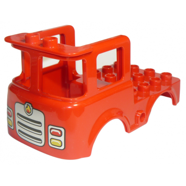 red duplo cabin truck 4 x 8 x 3 1 2 with silver grille fire badge and lights pattern
