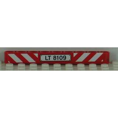 red technic liftarm thick 1 x 9 with red and white danger stripes and lt 8109 pattern sticker - set 8109