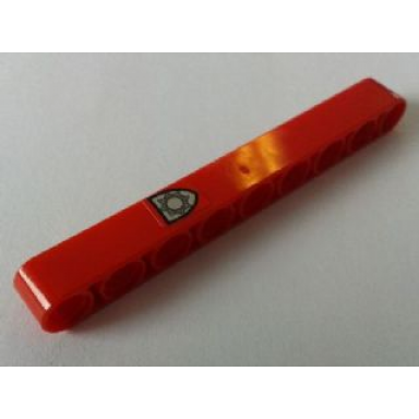red technic liftarm thick 1 x 9 with fire brigade badge pattern sticker - set 8289