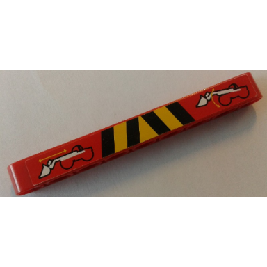 red technic liftarm thick 1 x 9 with arm movement and black and yellow danger stripes pattern sticker - set 8283