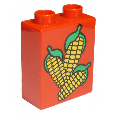 red duplo brick 1 x 2 x 2 with corn pattern