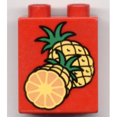 red duplo brick 1 x 2 x 2 with pineapples pattern