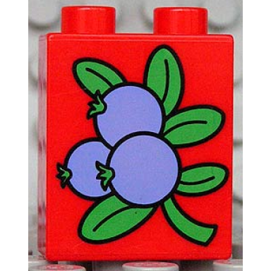 red duplo brick 1 x 2 x 2 with blueberries pattern
