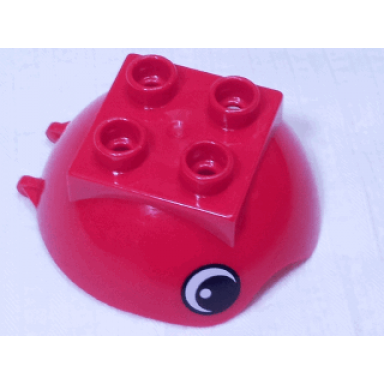 red duplo ball tube cover with hinge 2 x 2 studs and wavy edge with eyes pattern