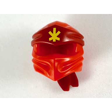 red minifigure headgear ninjago wrap type 4 with molded dark red headband and printed yellow ninjago logogram letter k pattern