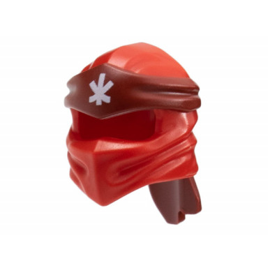 red minifigure headgear ninjago wrap type 4 with molded dark red headband and printed white ninjago logogram letter k pattern