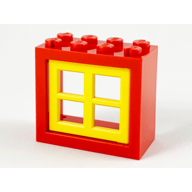 red window 2 x 4 x 3 - solid studs with yellow pane 4132 4133