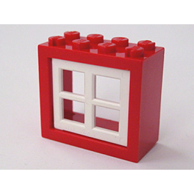 red window 2 x 4 x 3 - solid studs with white pane 4132 4133
