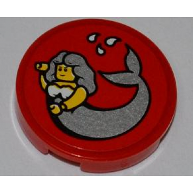 red tile round 2 x 2 with mermaid pattern sticker - set 7984
