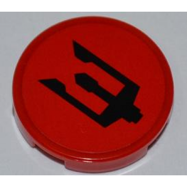 red tile round 2 x 2 with black atlantis trident pattern sticker - sets 7984 7985