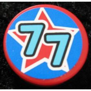 red tile round 2 x 2 with red star and 77 pattern sticker - set 9094
