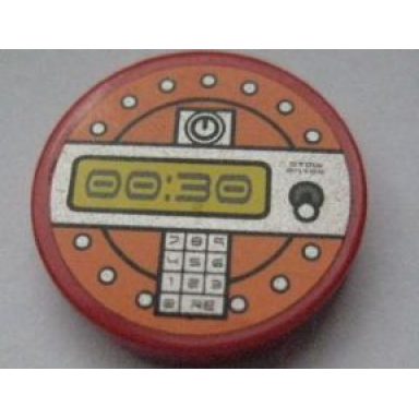 red tile round 2 x 2 with gray 00:30 digital display pattern sticker - set 8630